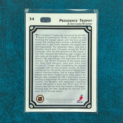 New York Rangers Presidents Trophy #34