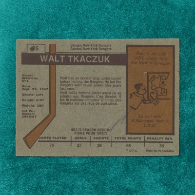 Walt Tkaczuk #25